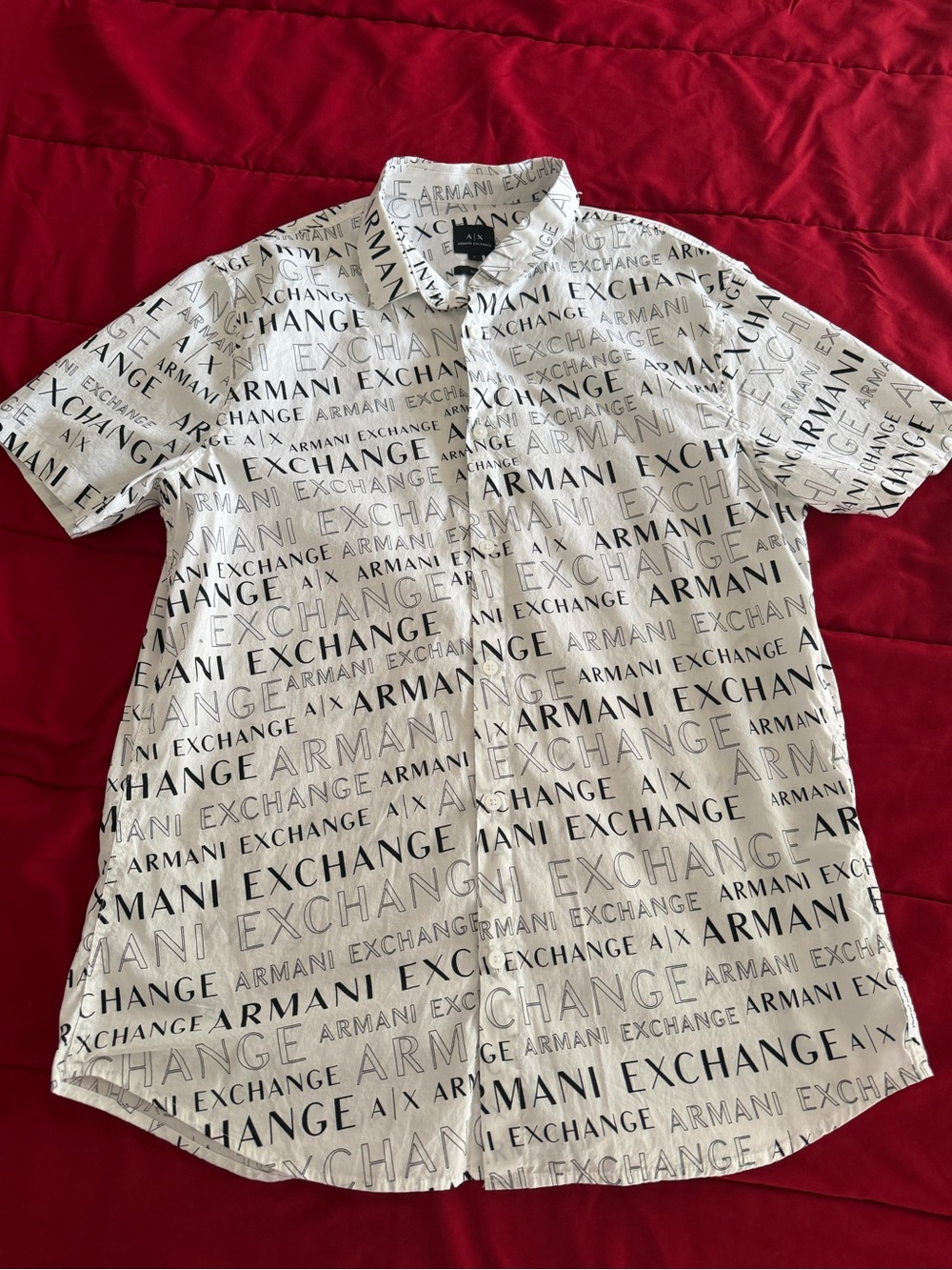 Armani Exchange White Button-Down Shirt with Black Logo Print